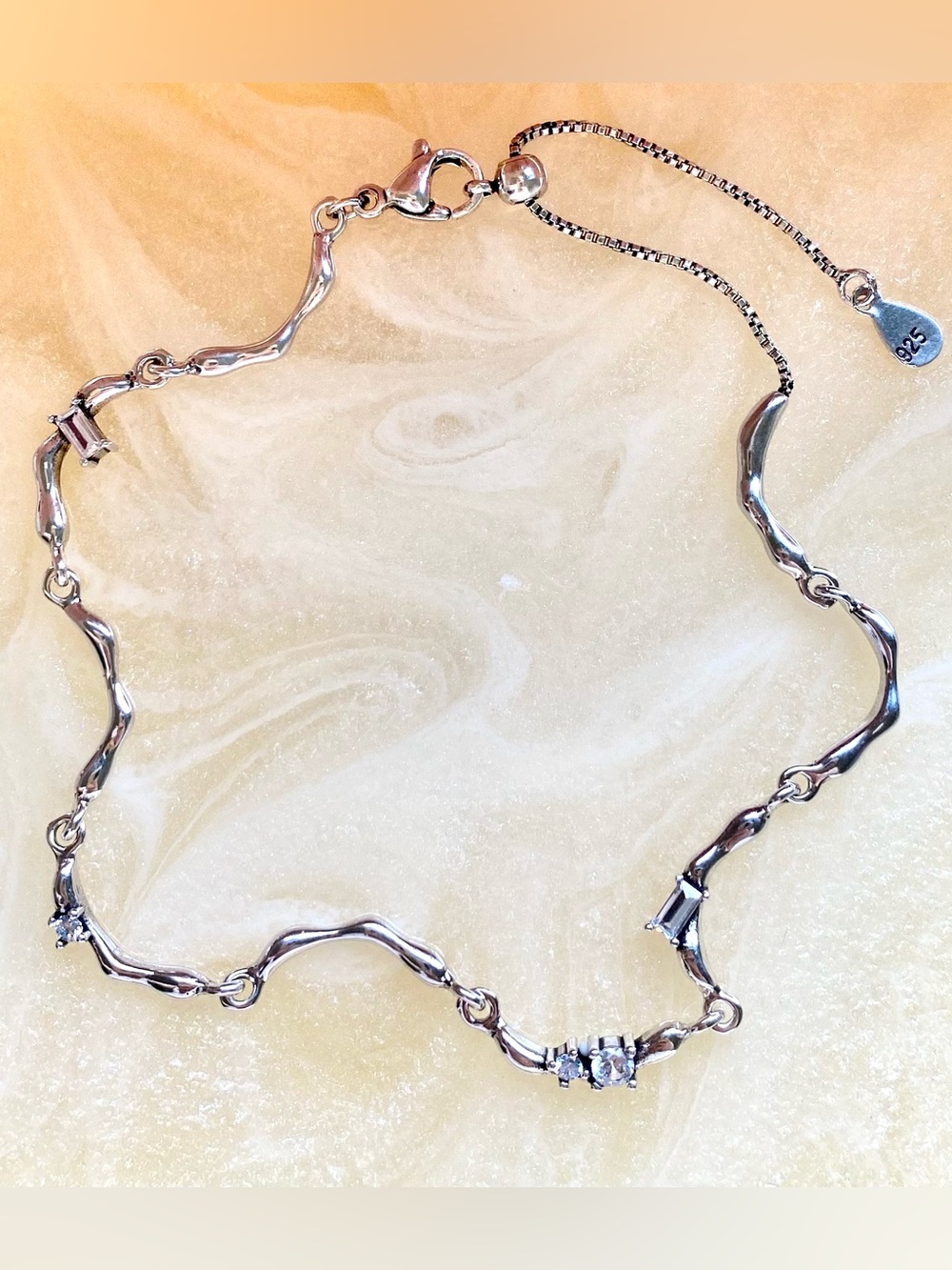 Sterling Silver Wavy Link Necklace - Silver